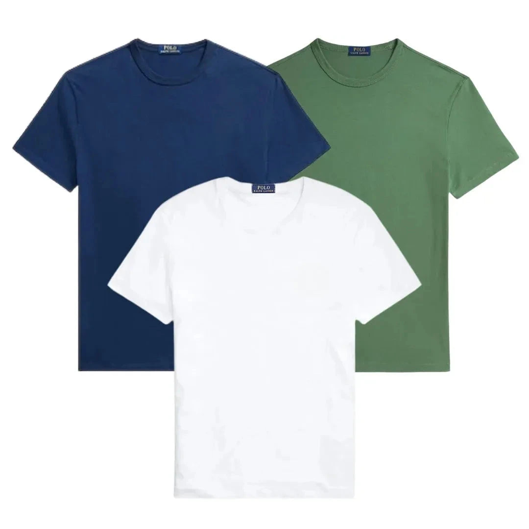 3er-Pack – Slim-Fit-Baumwoll-T-Shirts für Herren Vermond MARINEBLAU • GRÜN • WEISS S