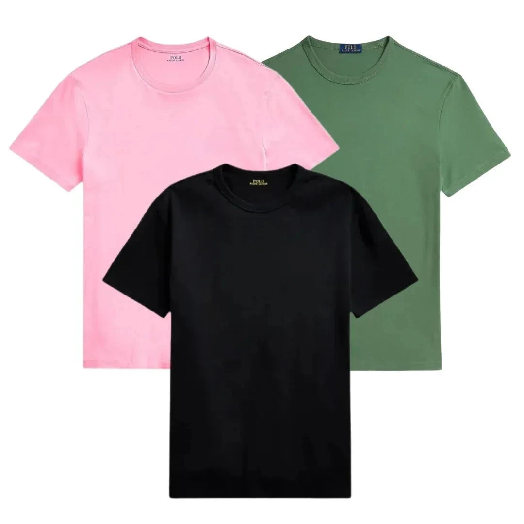 3er-Pack – Slim-Fit-Baumwoll-T-Shirts für Herren Vermond ROSA • GRÜN • SCHWARZ S