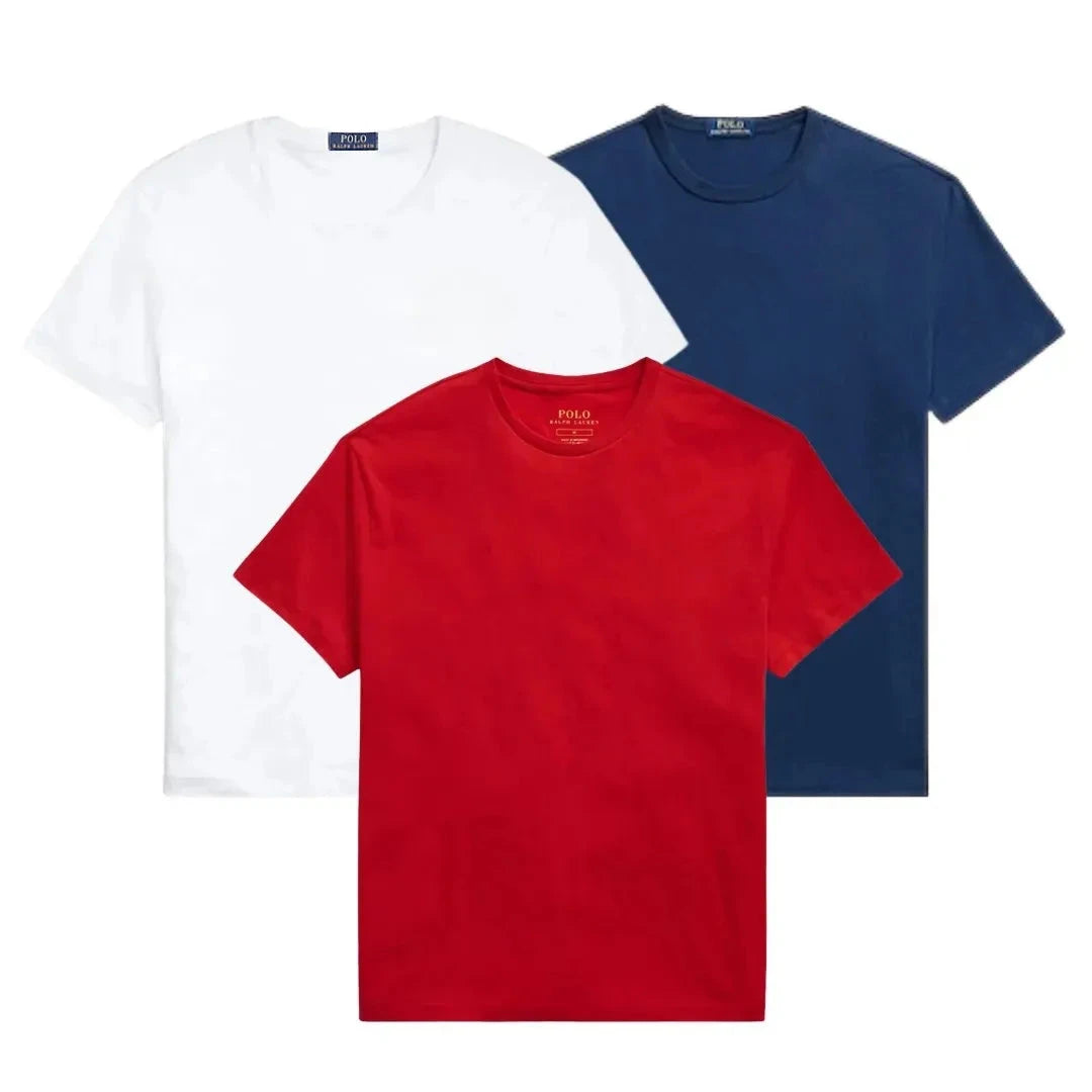 3er-Pack – Slim-Fit-Baumwoll-T-Shirts für Herren Vermond WEISS • MARINEBLAU • ROT S