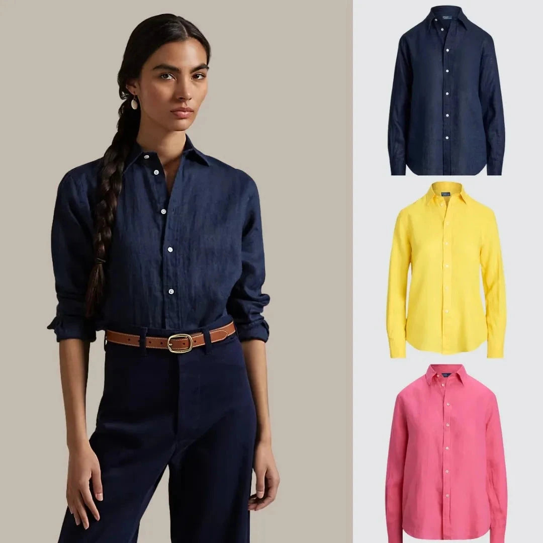 Kaufen Sie 1, erhalten Sie 3! Klassisches Leinenhemd Vermond Blau - Gelb - Rosa S