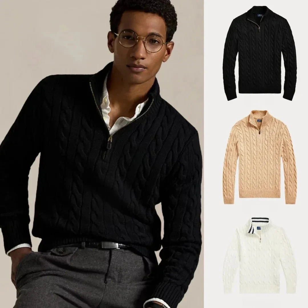 Kaufen Sie 1, erhalten Sie 3 – Winterset Baumwollstrickpullover mit Zopfmuster und Reißverschluss Vermond SCHWARZ • BEIGE • WEISS S