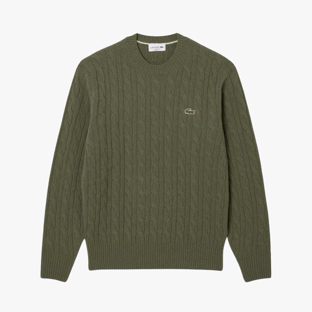 LC Cable Knit Carded Wool Crew Neck Sweater Lacoste Vermond Khaki S