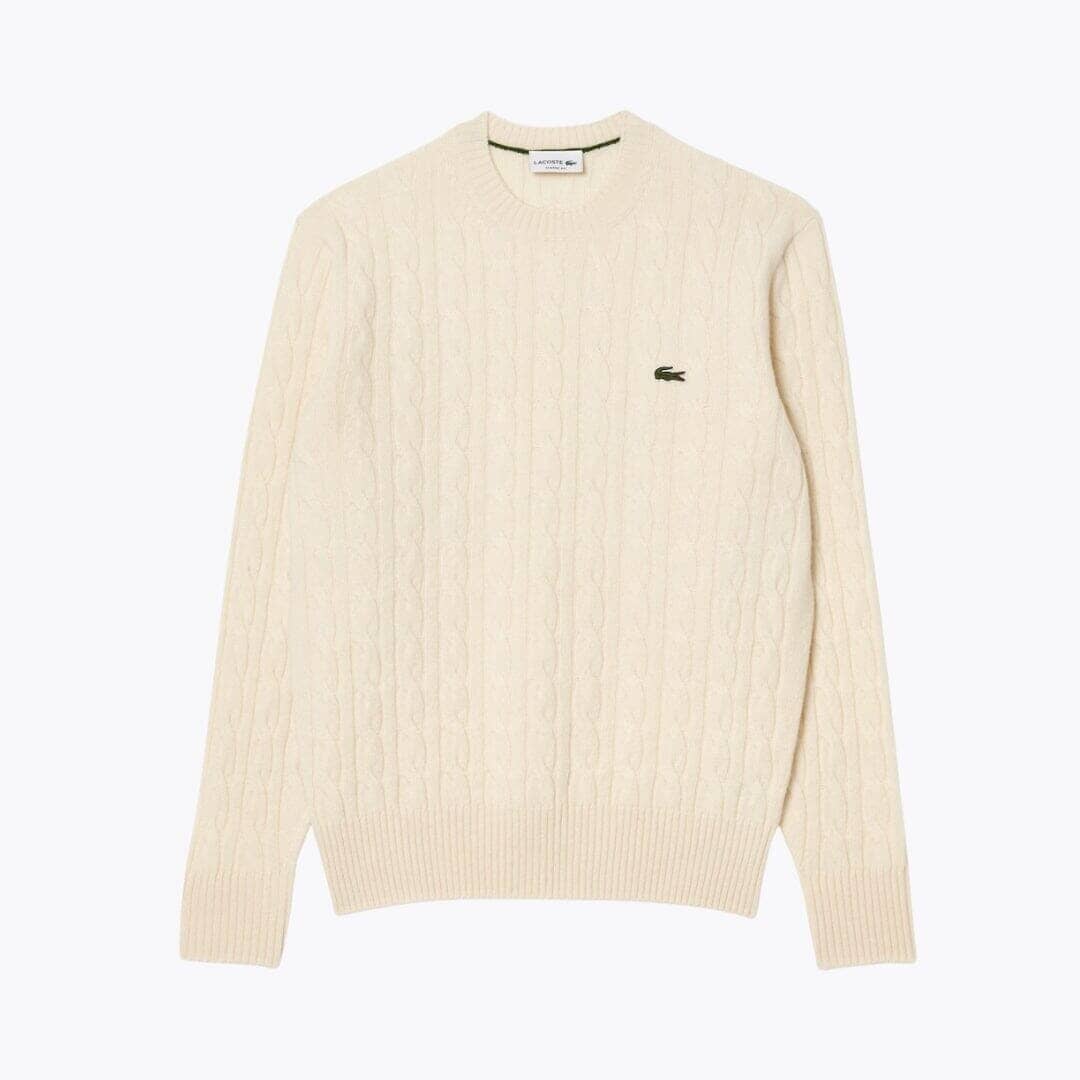 LC Cable Knit Carded Wool Crew Neck Sweater Lacoste Vermond White S