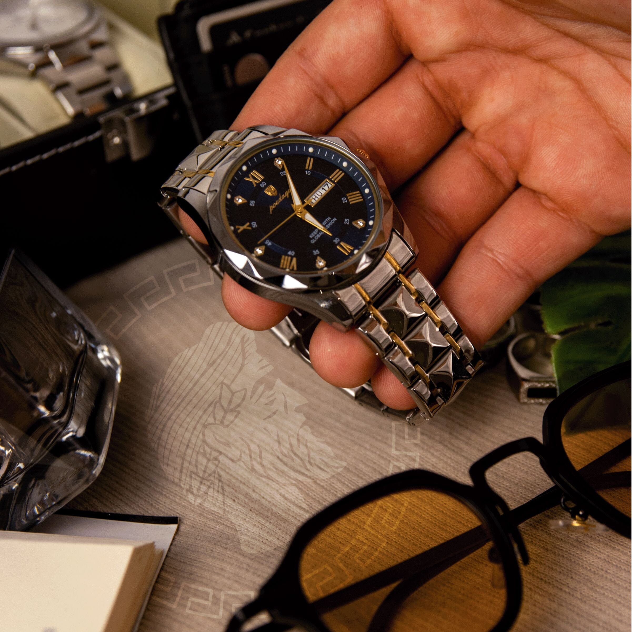 POEDAGAR Luminous Steel 40mm Watch - Water Resistant | Transferred steel Poedagar Vermond