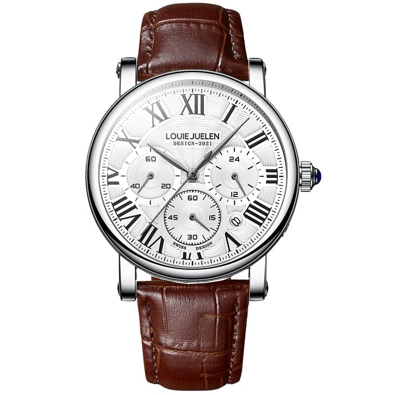 POEDAGAR Watch Executive classic Poedagar Vermond Silver w/ Leather