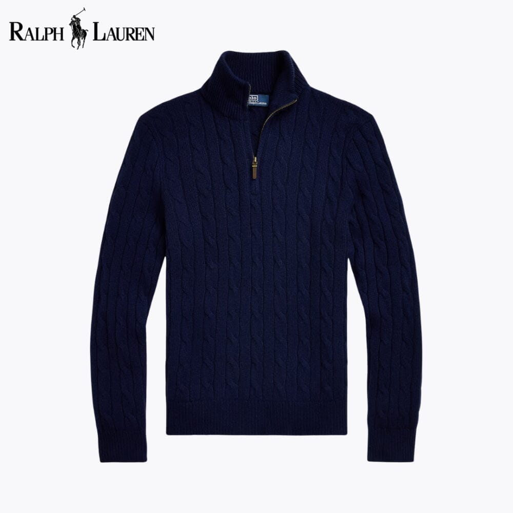 RL Cable-Knit Cashmere Quarter-Zip Jumper Ralph Lauren Vermond Blue Navy S