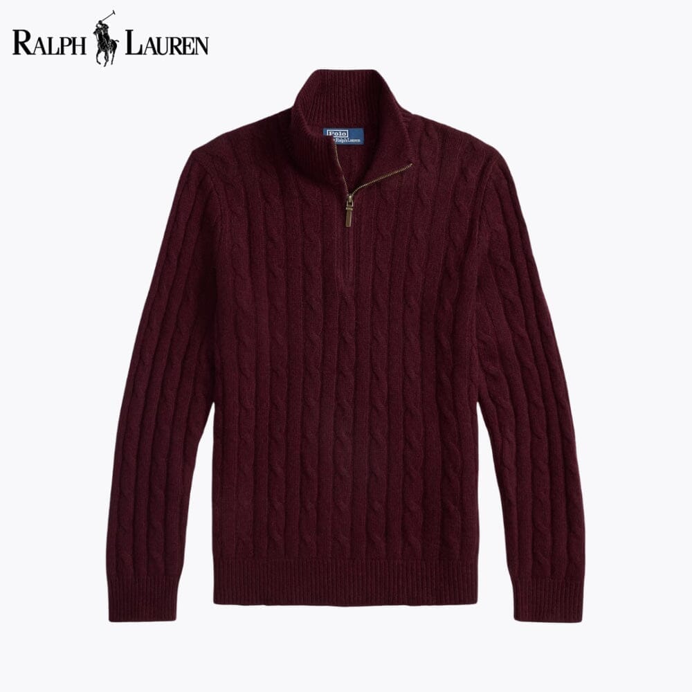 RL Cable-Knit Cashmere Quarter-Zip Jumper Ralph Lauren Vermond Wine S