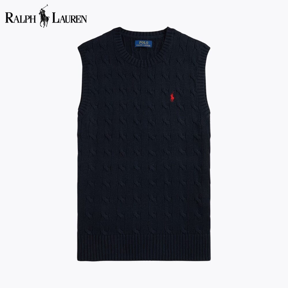RL Cable-Knit Cotton Sweater Vest Ralph Lauren Vermond Blue Navy S