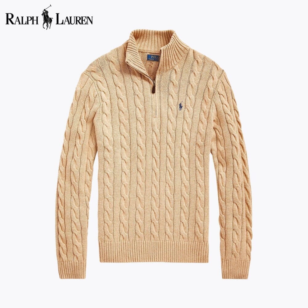 RL Chunky Cable-Knit Cotton Quarter-Zip Sweater Ralph Lauren Vermond Camel S