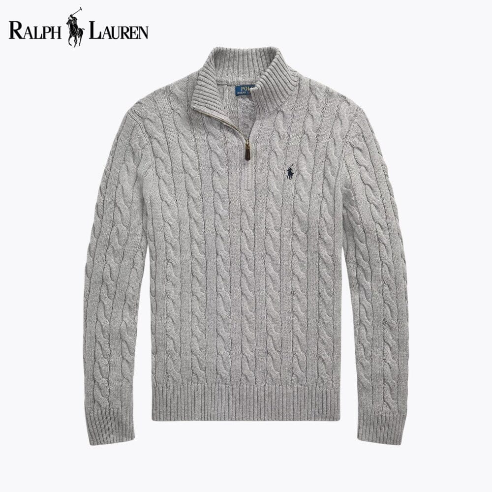 RL Chunky Cable-Knit Cotton Quarter-Zip Sweater Ralph Lauren Vermond Grey S