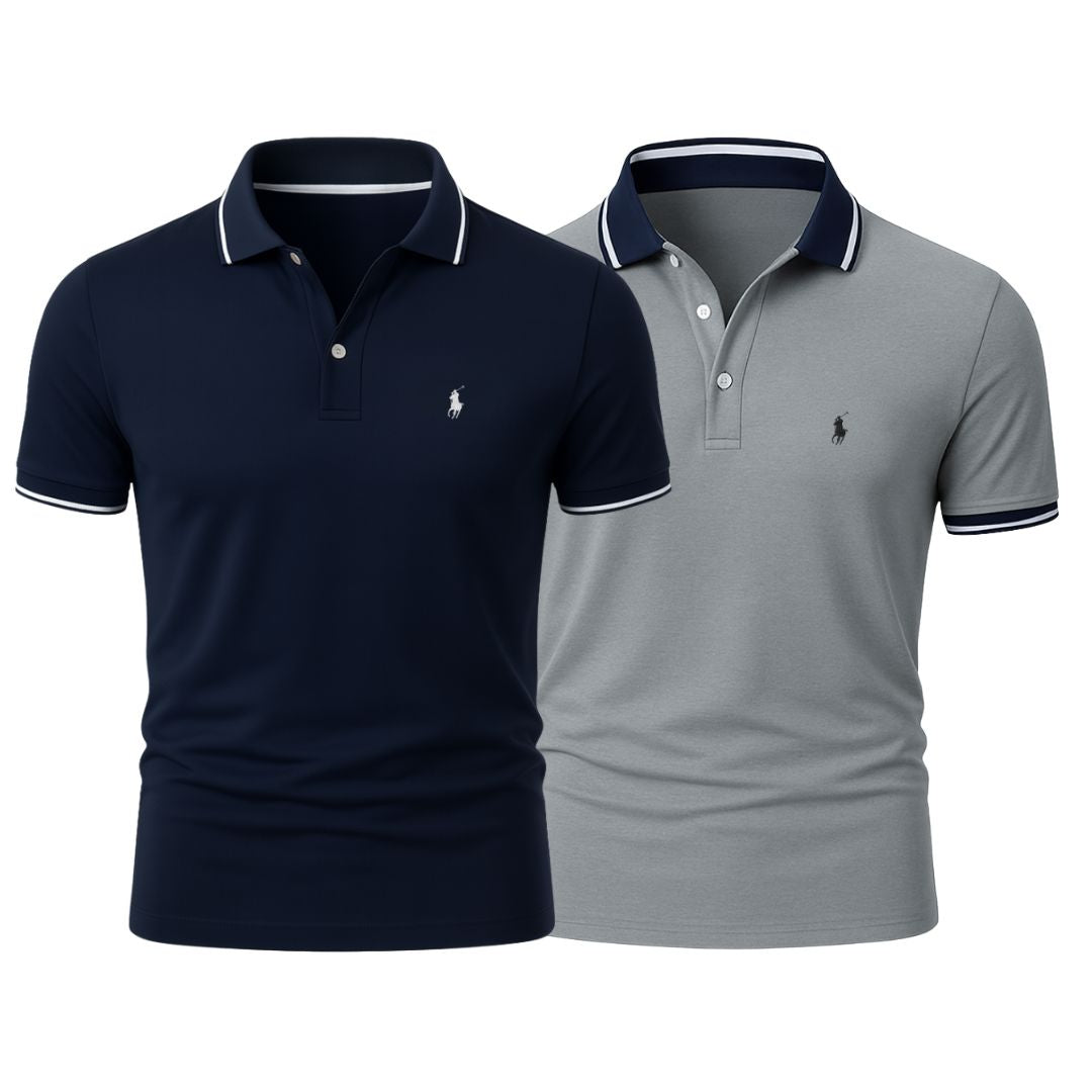 RL (KAUFE 1, ERHALTE 2) - Premiere Polo Shirt Kit – Professional Line by (2-Pack) Ralph Lauren Vermond Navy Blue + Gray S