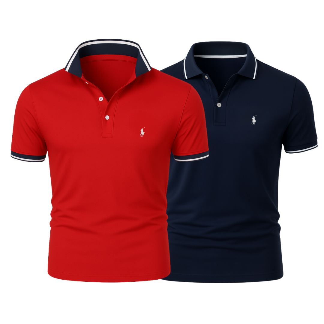 RL (KAUFE 1, ERHALTE 2) - Premiere Polo Shirt Kit – Professional Line by (2-Pack) Ralph Lauren Vermond Red + Navy Blue S