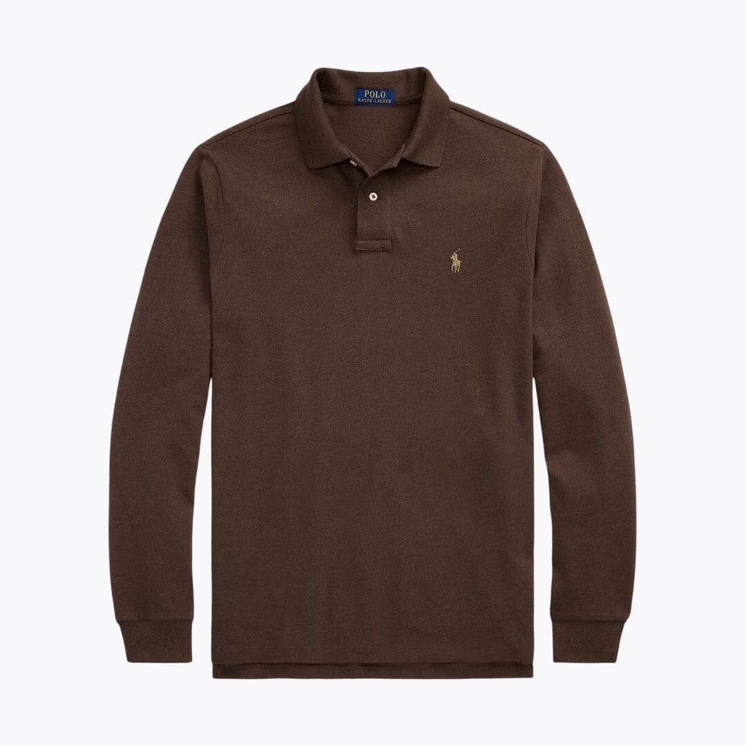 RL Mesh Long-Sleeve Polo Shirt Ralph Lauren Vermond Nutmeg Brown Heather S