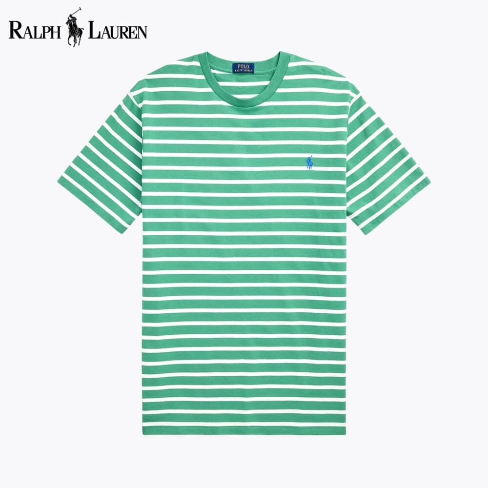 RL Striped Jersey Crewneck T-Shirt Ralph Lauren Vermond Green/White S
