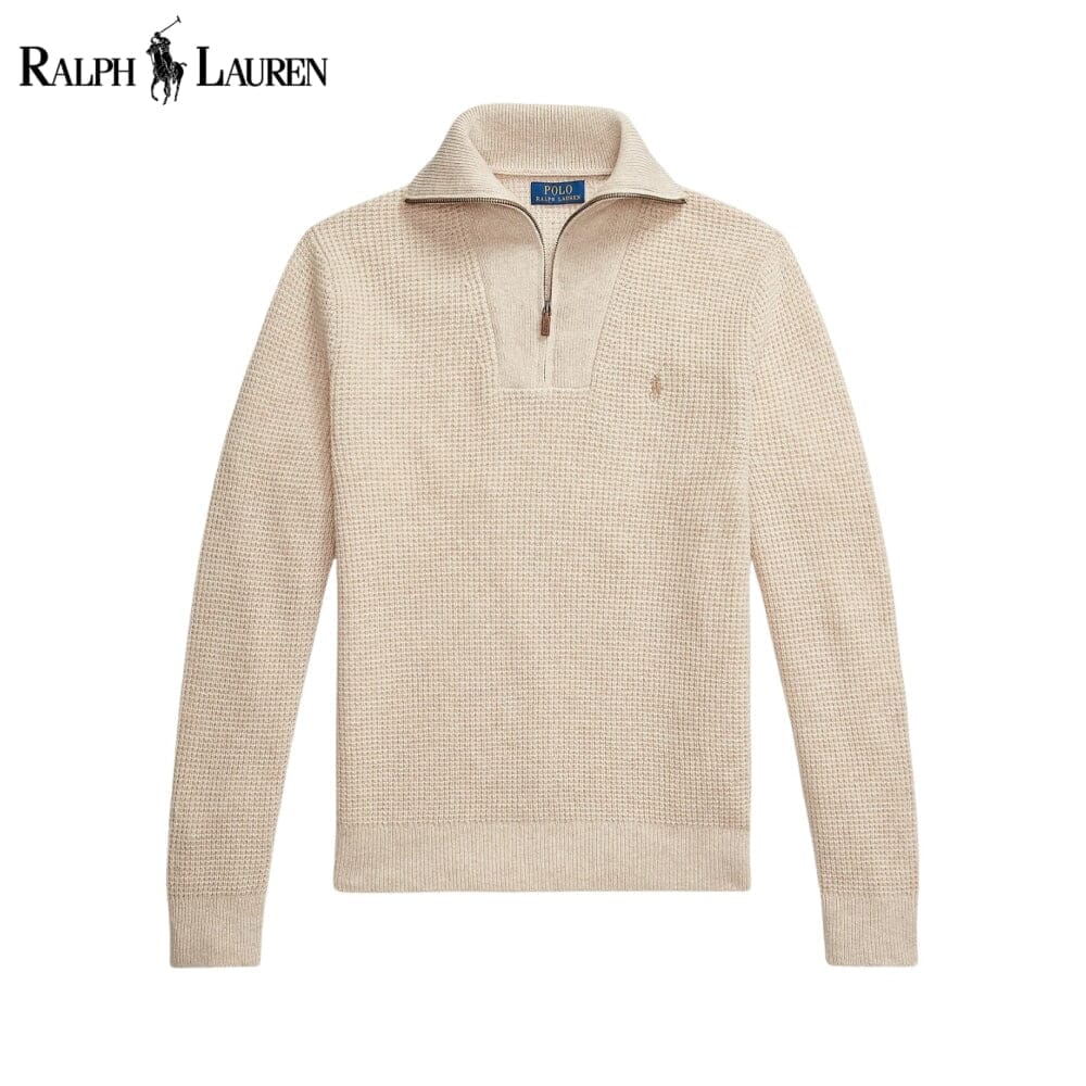 RL Waffle-Knit Wool-Cotton Quarter-Zip Sweater Ralph Lauren Vermond Cream S