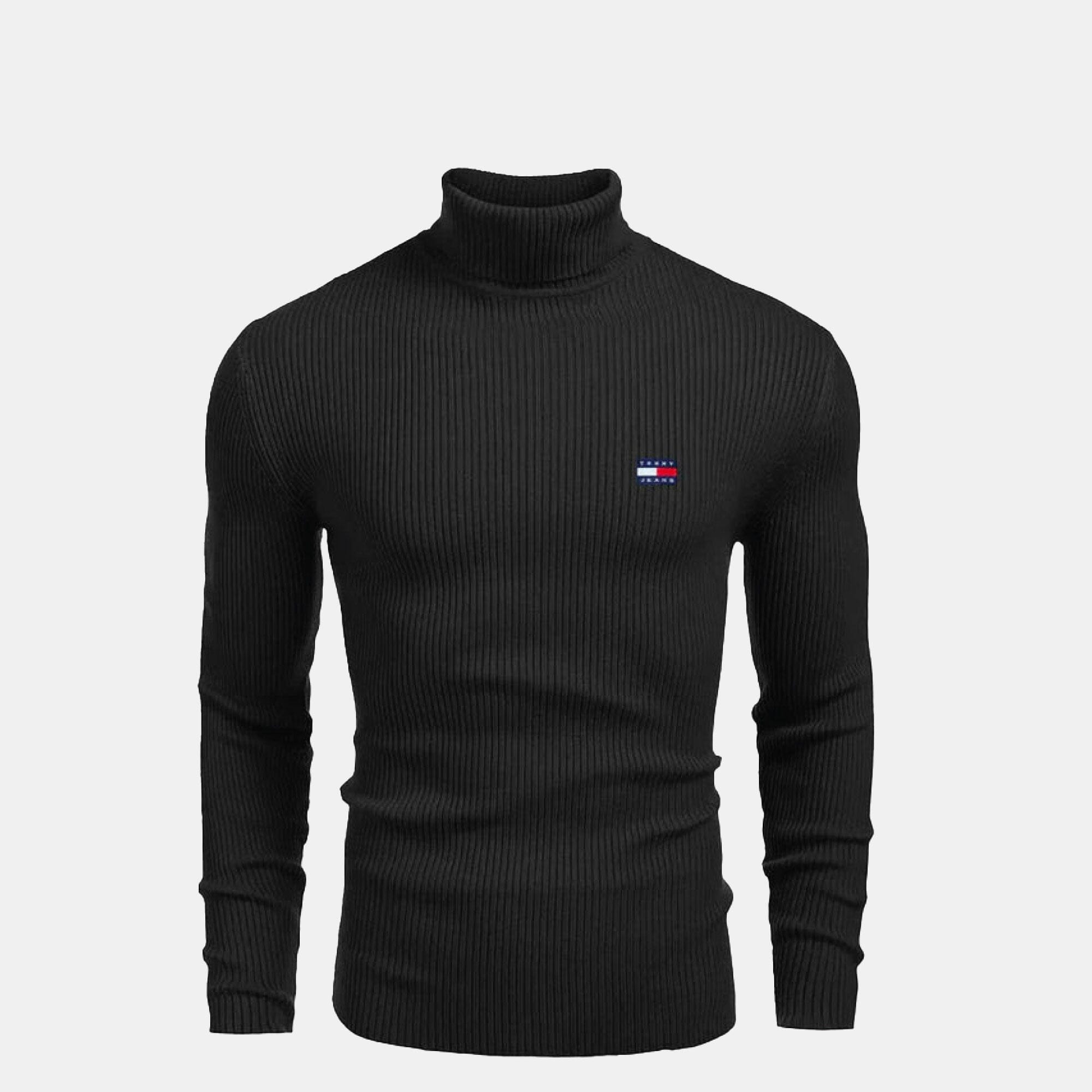 TH Turtleneck Cable-Knit Wool Sweater Tommy Hilfiger Vermond Black S