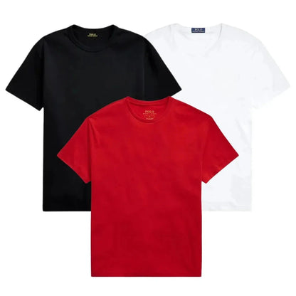 3er-Pack – Slim-Fit-Baumwoll-T-Shirts für Herren Vermond SCHWARZ • WEISS • ROT S 