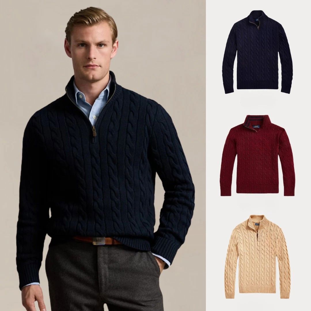 Kaufen Sie 1, erhalten Sie 3 – Winterset Baumwollstrickpullover mit Zopfmuster und Reißverschluss Vermond Marineblau • Burgunderrot • Beige S 