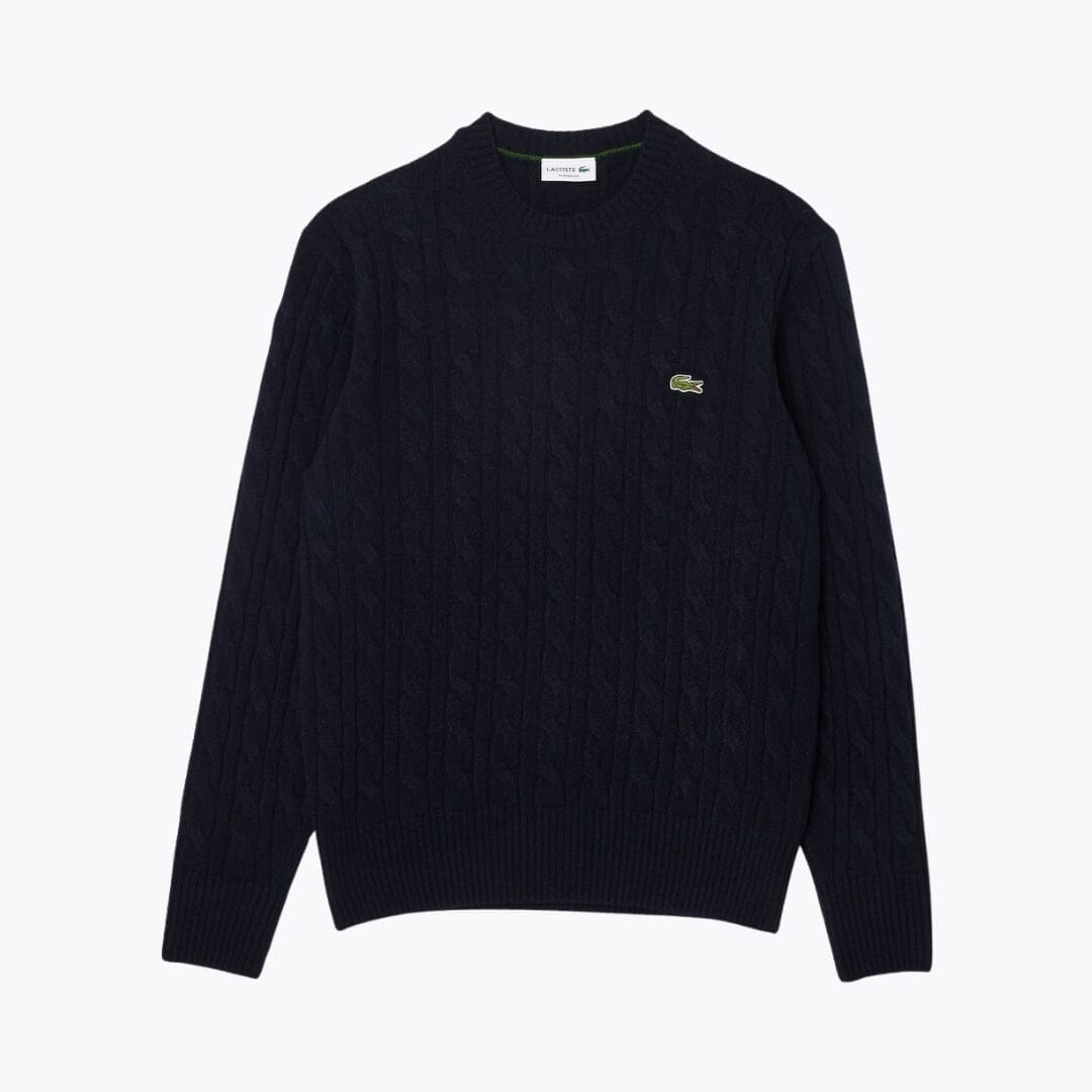 LC Cable Knit Carded Wool Crew Neck Sweater Lacoste Vermond Midnight blue S 