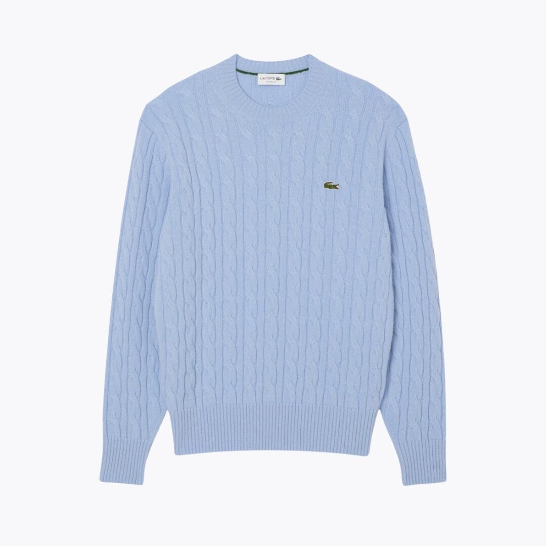 LC Cable Knit Carded Wool Crew Neck Sweater Lacoste Vermond Pale blue S 