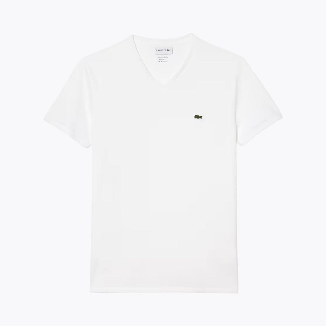LC Lightweight Cotton Pima V Neck T-shirt Lacoste Vermond White S 