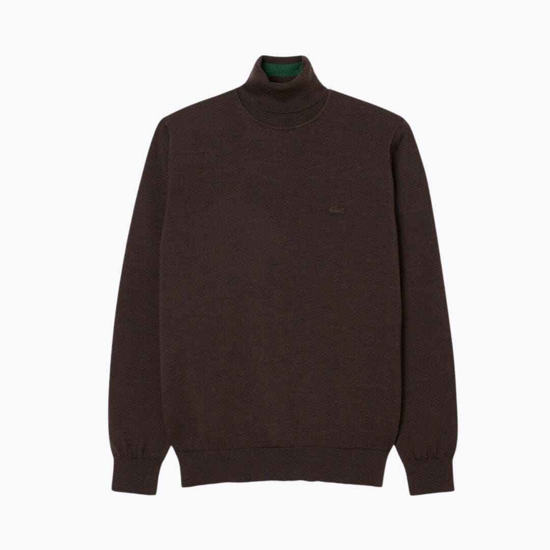 LC Merino Wool Roll Neck Sweater Lacoste Vermond Brown S 