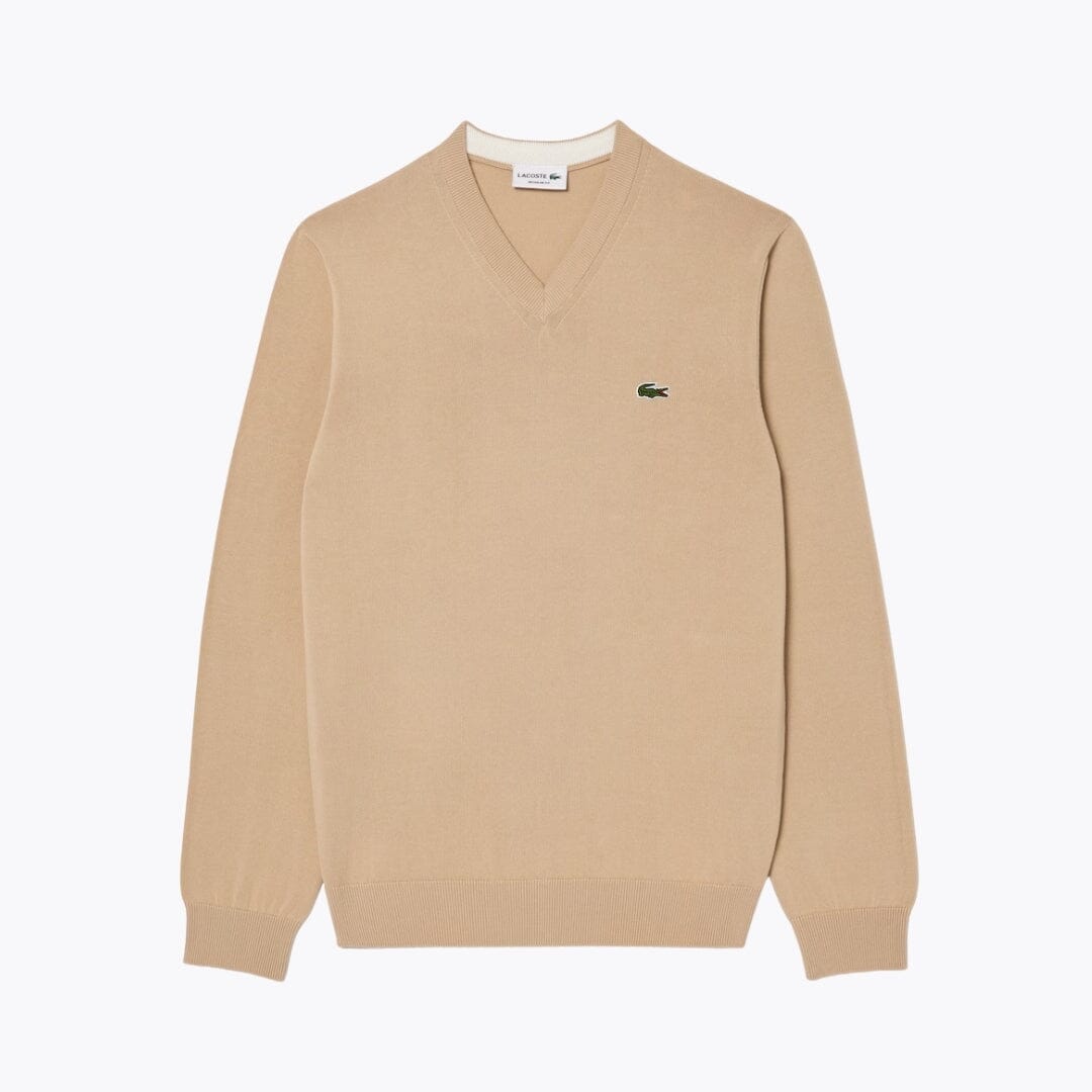 LC Monochrome Cotton V-neck Sweater Lacoste Vermond Beige S 