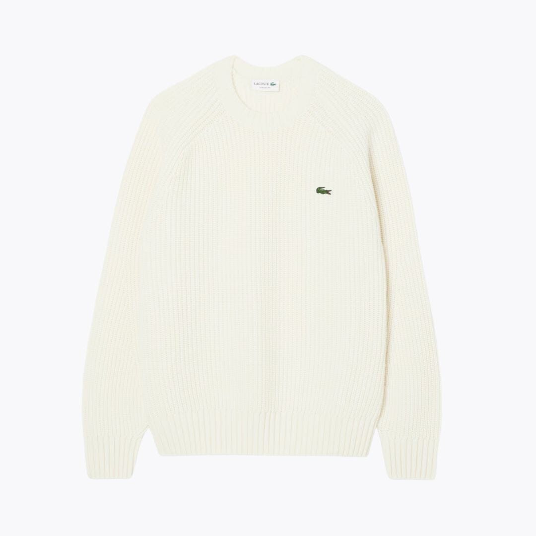 LC Thick Carded Wool Crew Neck Sweater Lacoste Vermond White S 