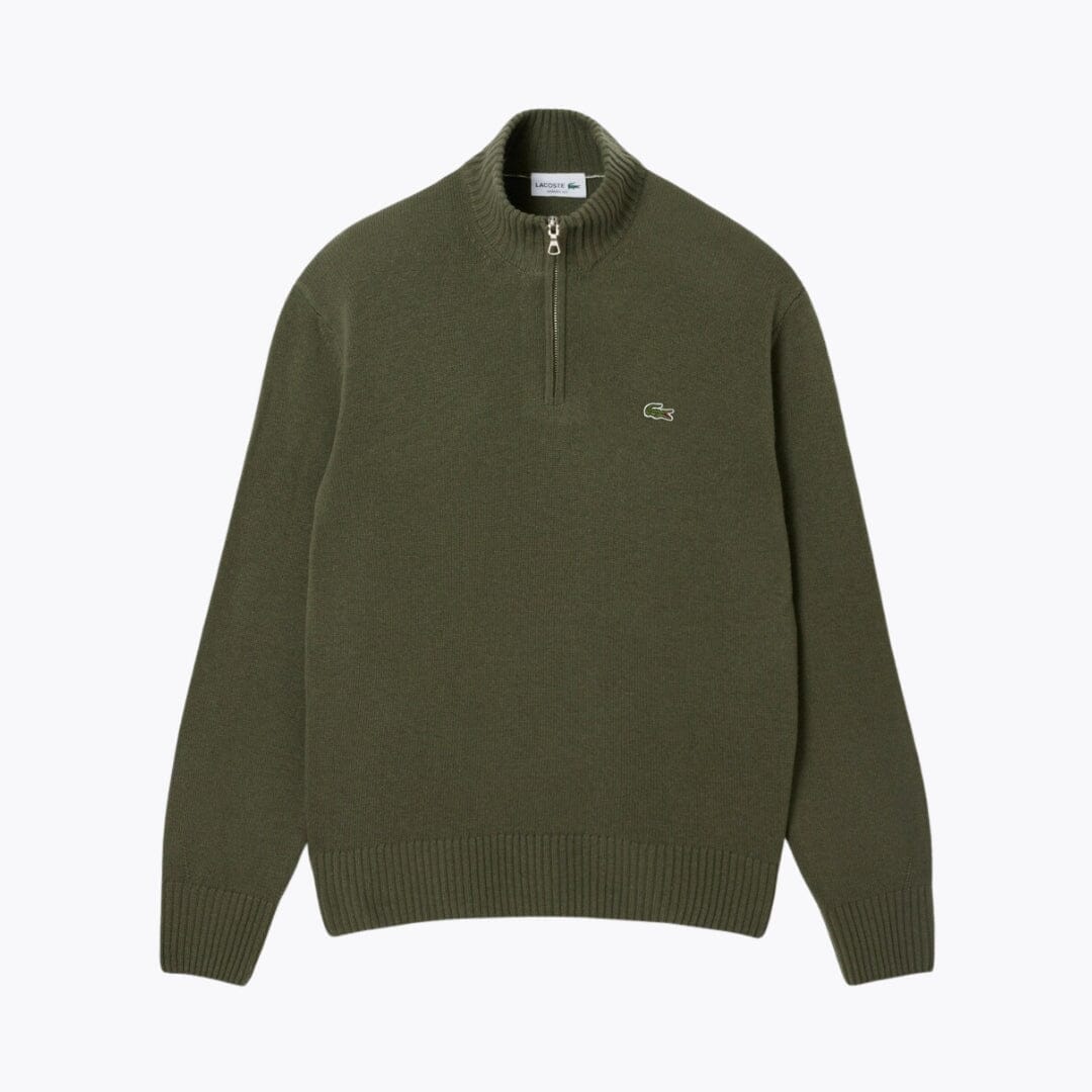 LC Zipped High Neck Carded Wool Sweater Lacoste Vermond Khaki green S 