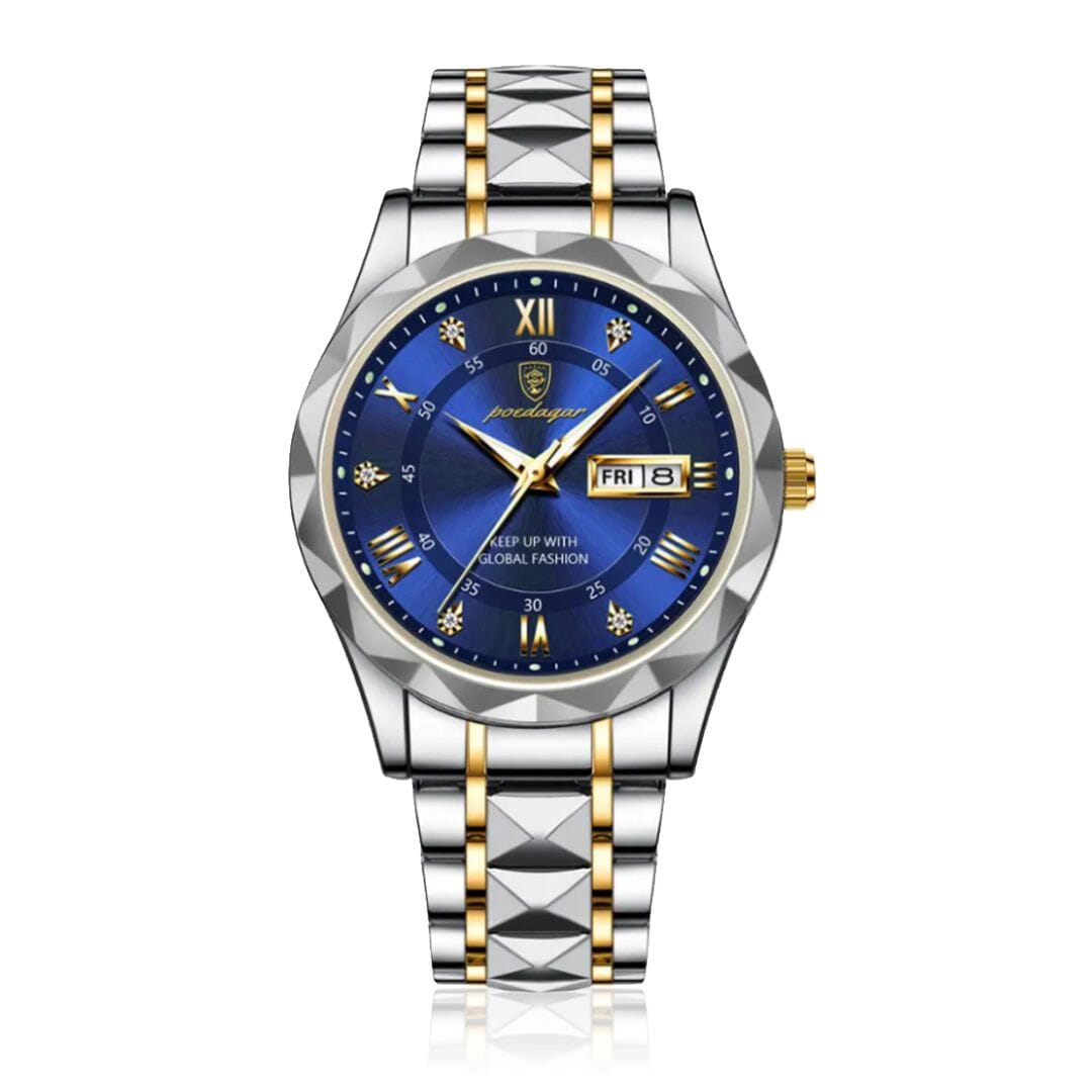 POEDAGAR Luminous Steel 40mm Watch - Water Resistant | Transferred steel Poedagar Vermond Blue 