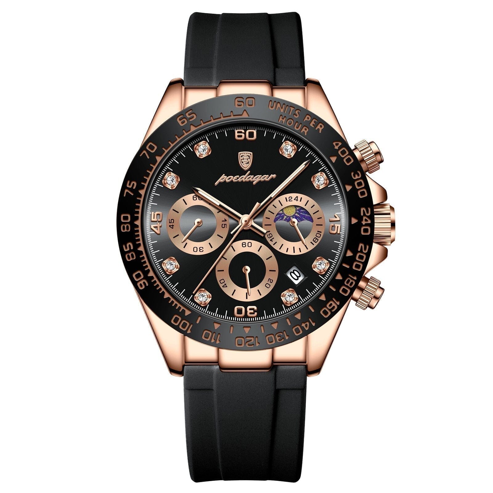 POEDAGAR Watch Chronograph Fase Date Poedagar Vermond Rose Gold Black 