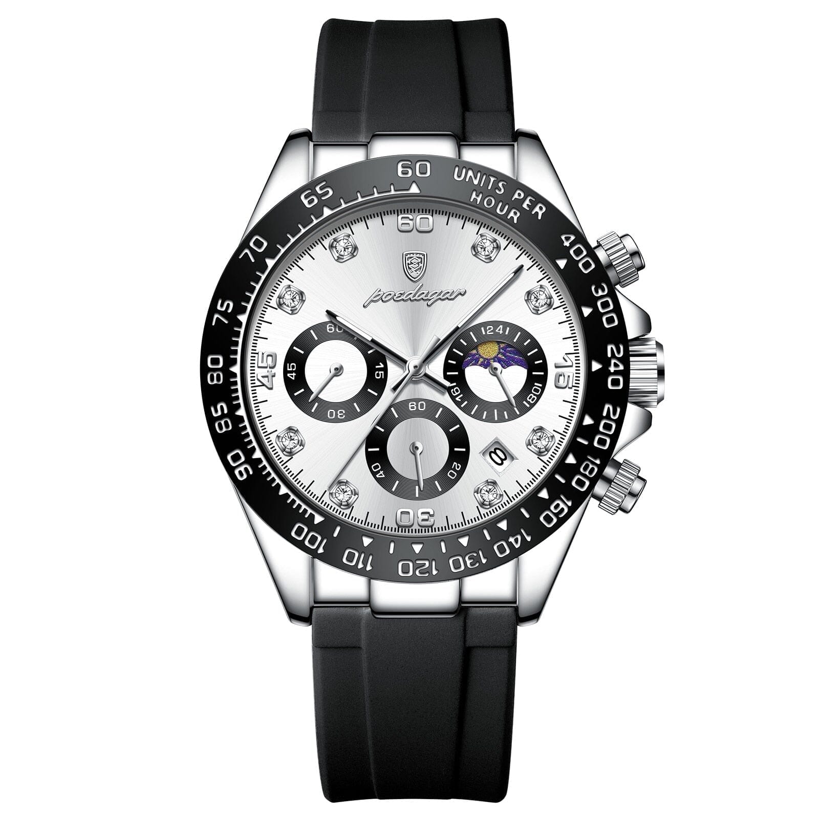 POEDAGAR Watch Chronograph Fase Date Poedagar Vermond Silver White 