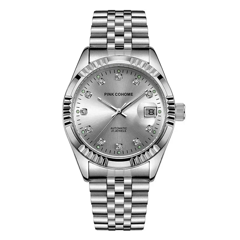 POEDAGAR Watch Pink Cohome Automatic Poedagar Vermond Silver White 