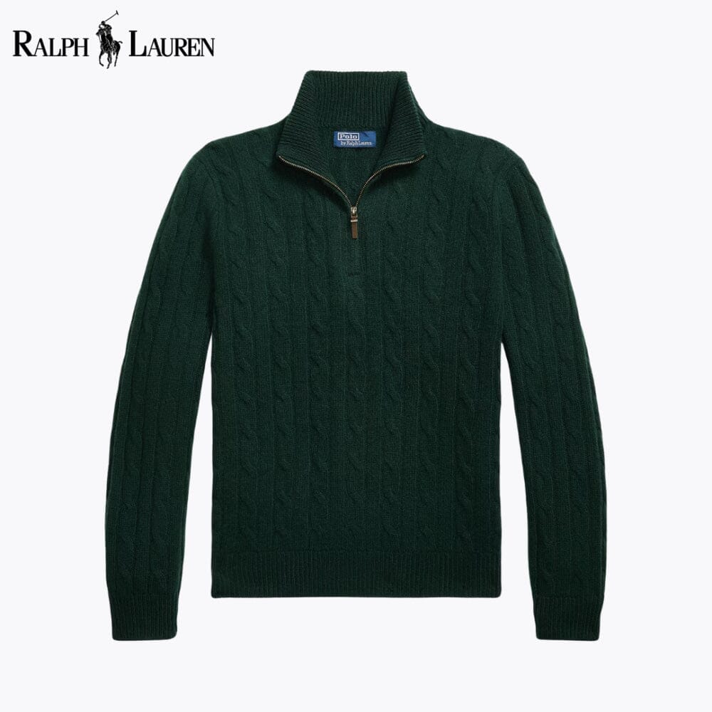 RL Cable-Knit Cashmere Quarter-Zip Jumper Ralph Lauren Vermond Green S 