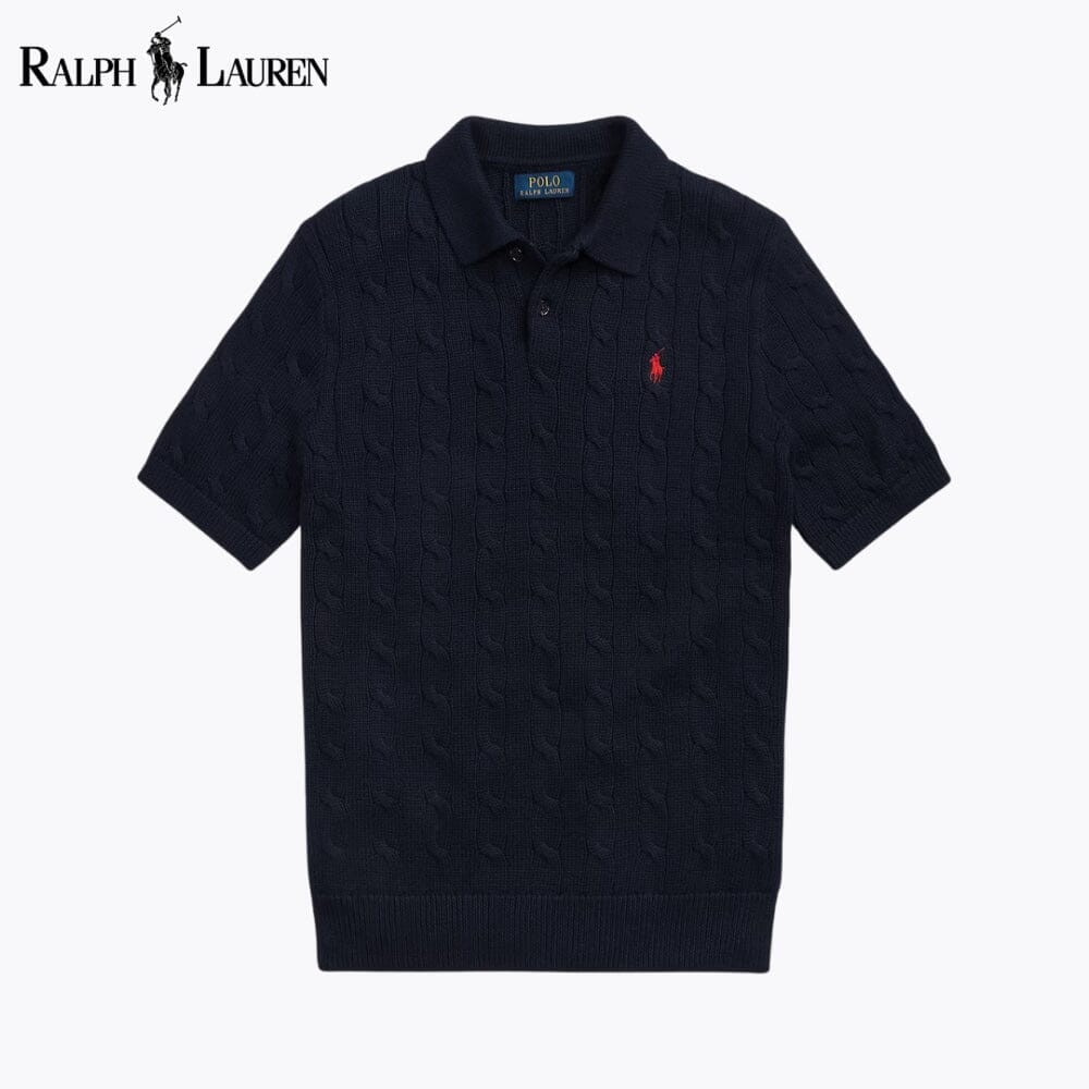 RL Cable-Knit Cotton Polo-Collar Sweater Ralph Lauren Vermond Blue Navy S 