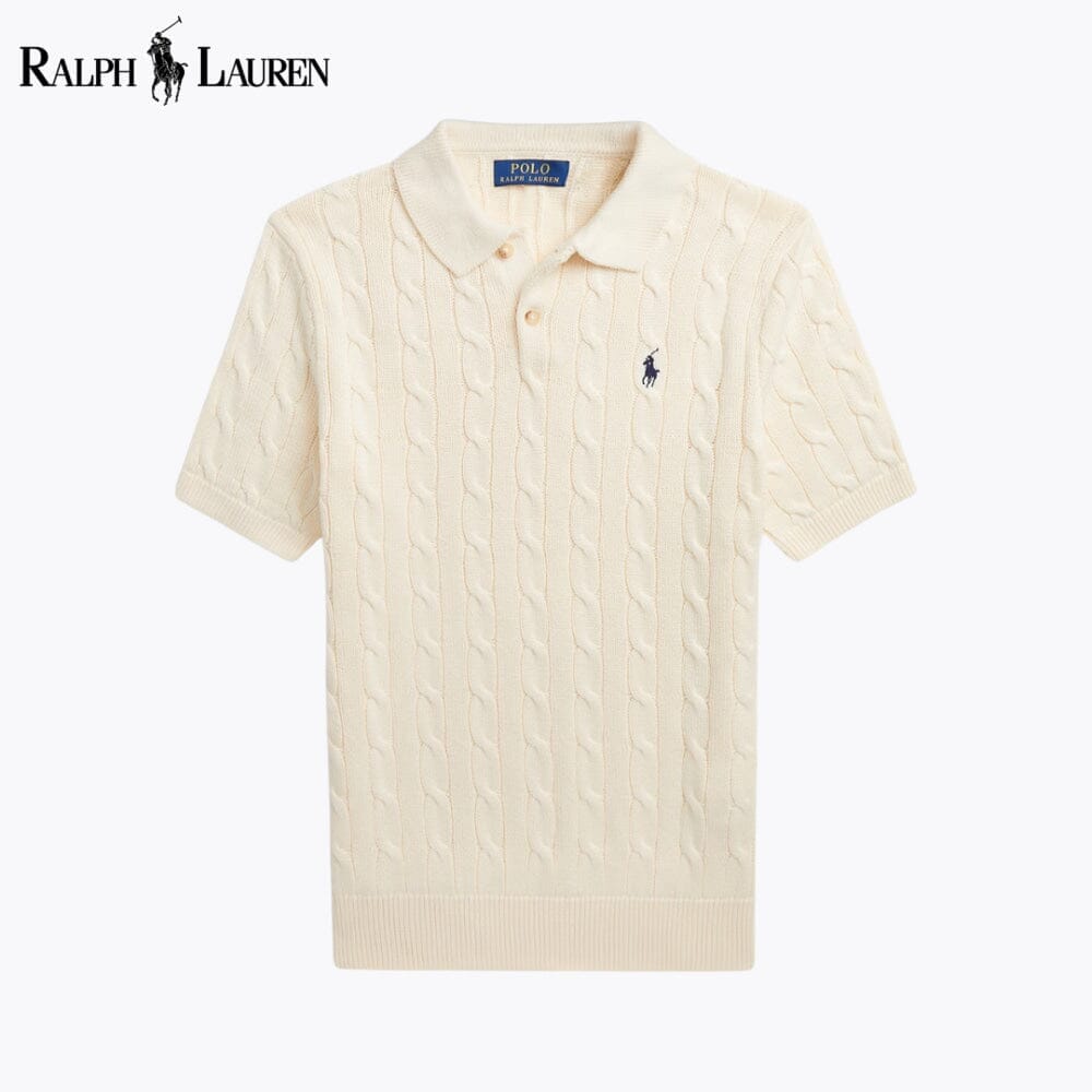 RL Cable-Knit Cotton Polo-Collar Sweater Ralph Lauren Vermond Cream S 