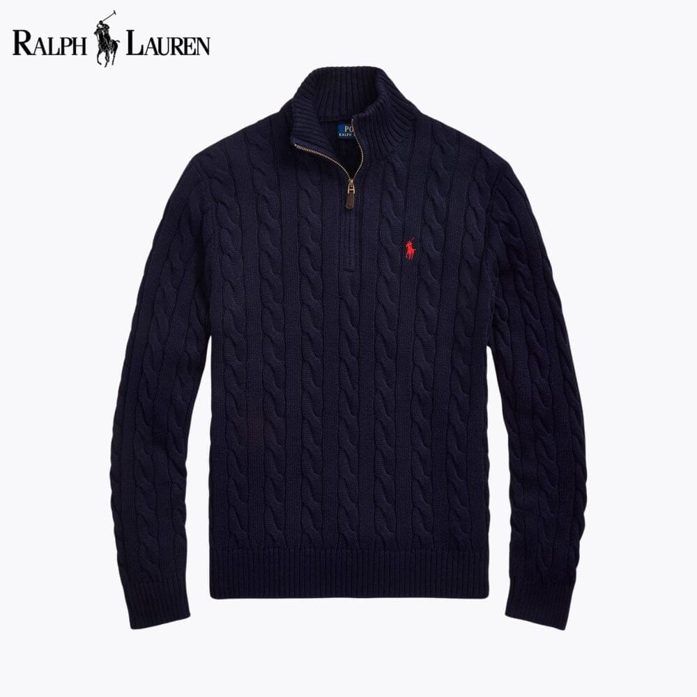 RL Chunky Cable-Knit Cotton Quarter-Zip Sweater Ralph Lauren Vermond Blue Navy S 