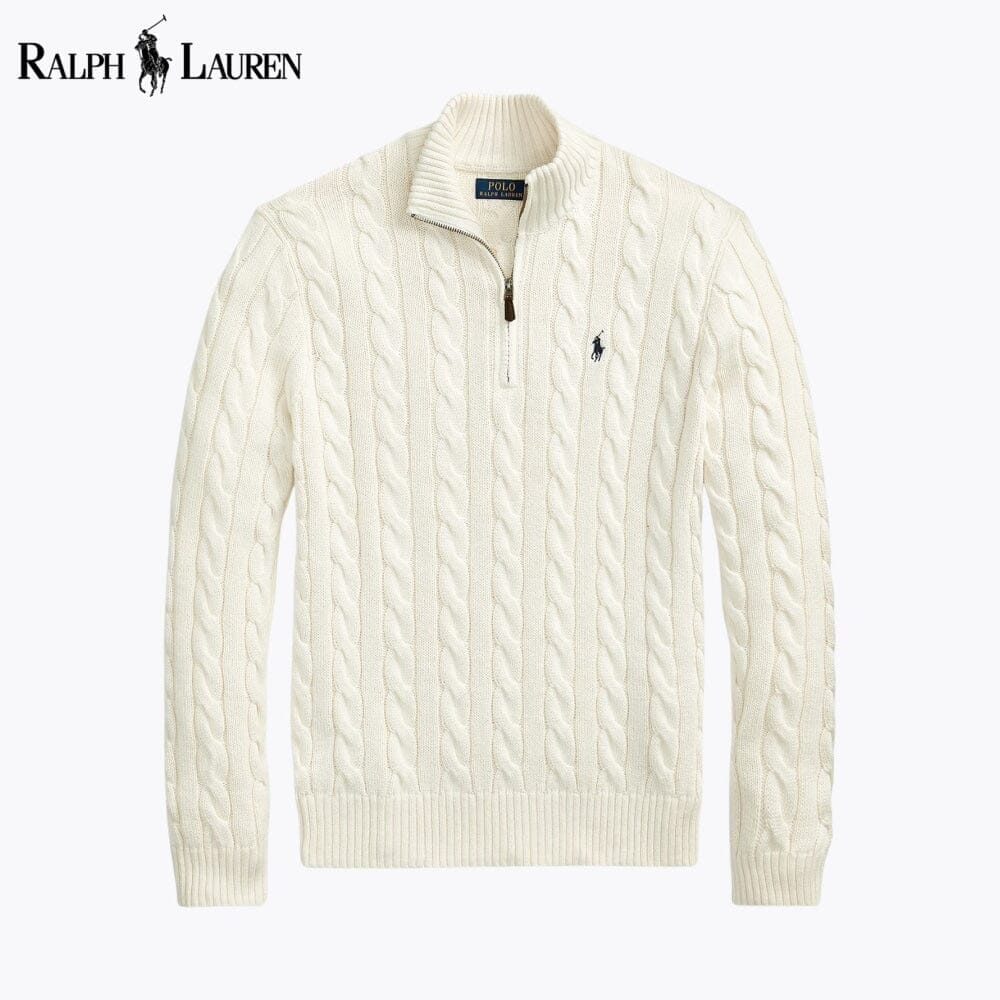 RL Chunky Cable-Knit Cotton Quarter-Zip Sweater Ralph Lauren Vermond Cream S 