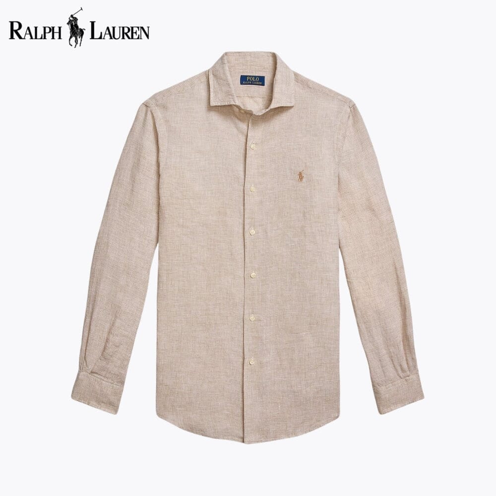 RL Custom Fit Linen Shirt Ralph Lauren Vermond Beige White S 
