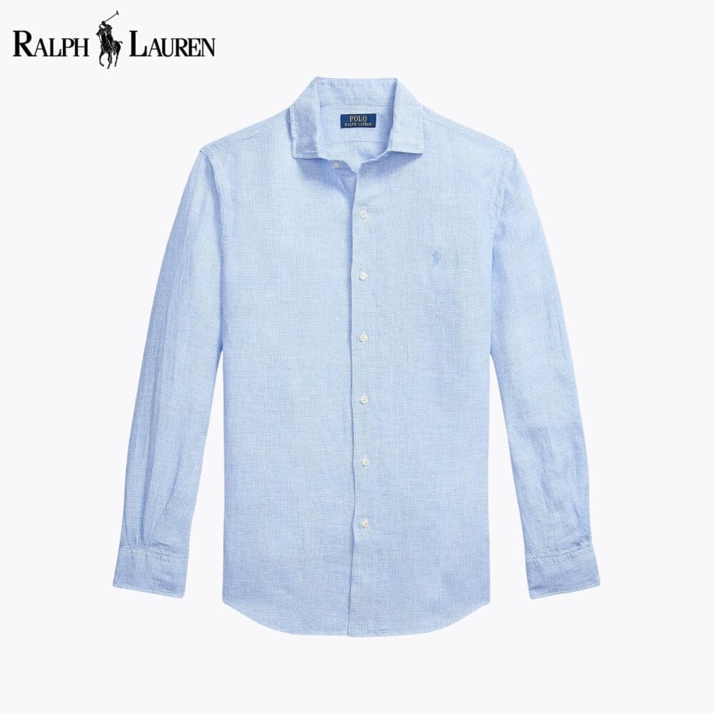 RL Custom Fit Linen Shirt Ralph Lauren Vermond Blue White S 