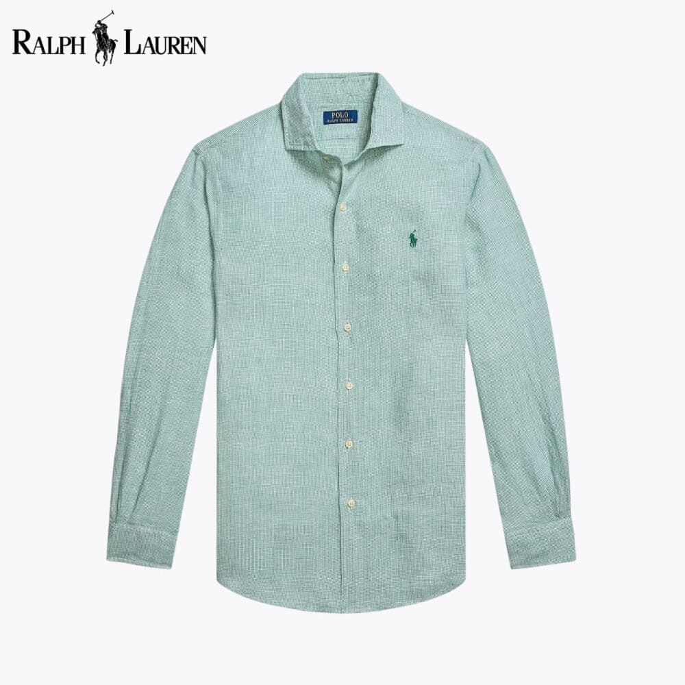 RL Custom Fit Linen Shirt Ralph Lauren Vermond Green White S 