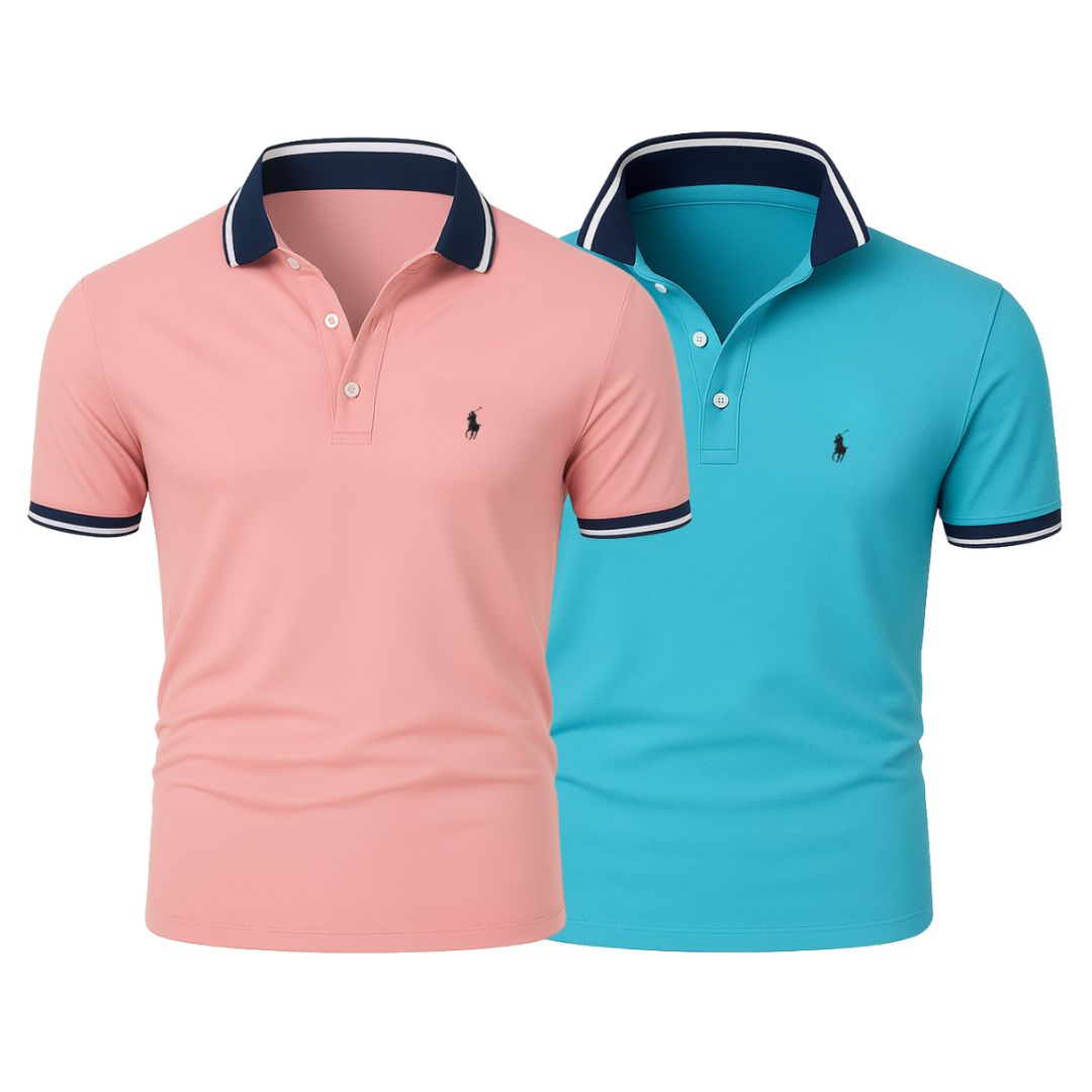 RL (KAUFE 1, ERHALTE 2) - Premiere Polo Shirt Kit – Professional Line by (2-Pack) Ralph Lauren Vermond Coral + Blue S 