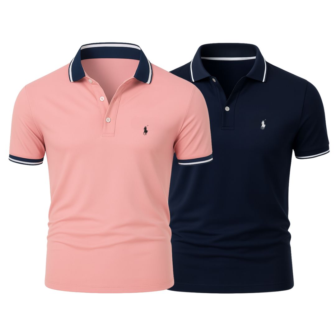 RL (KAUFE 1, ERHALTE 2) - Premiere Polo Shirt Kit – Professional Line by (2-Pack) Ralph Lauren Vermond Coral + Navy Blue S 