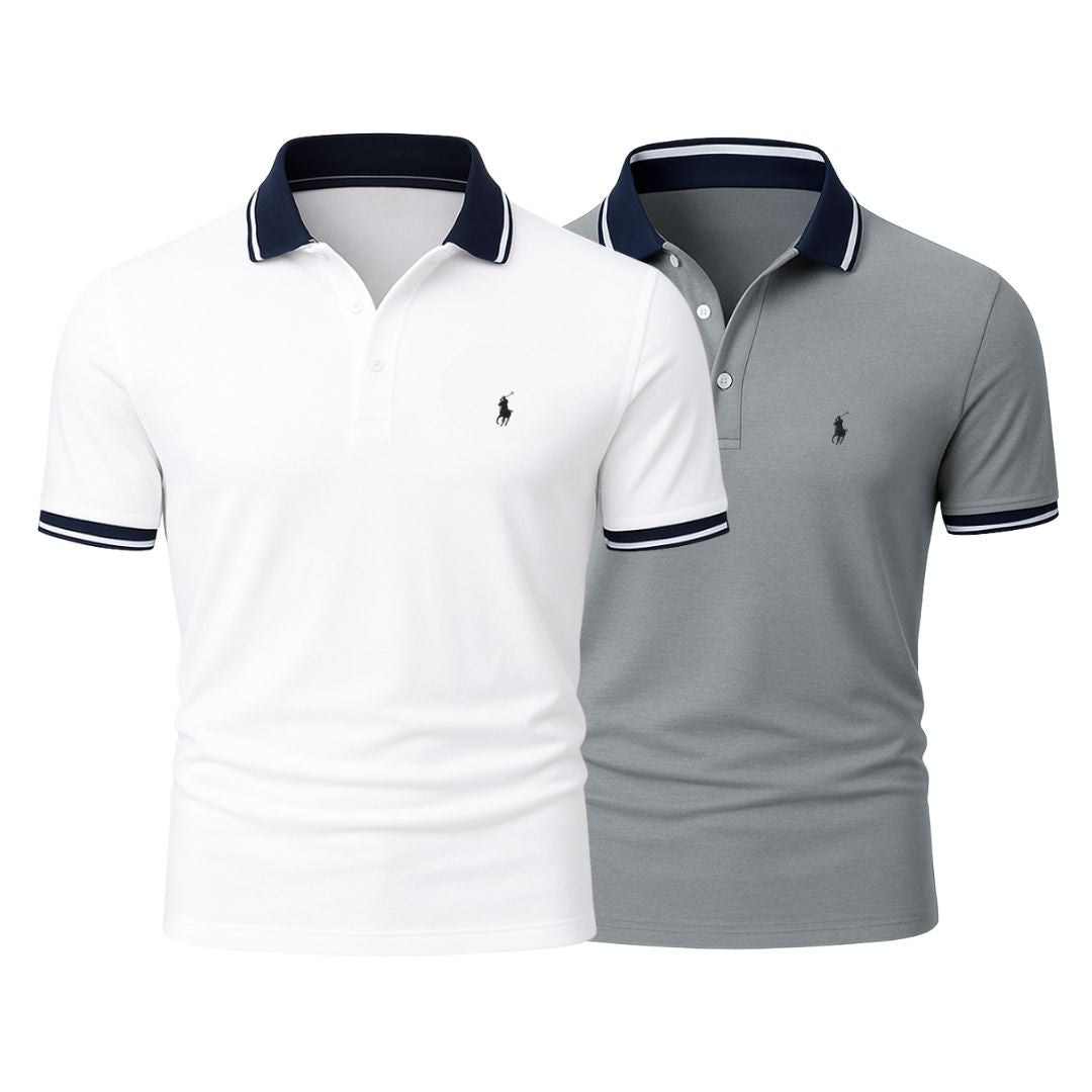 RL (KAUFE 1, ERHALTE 2) - Premiere Polo Shirt Kit – Professional Line by (2-Pack) Ralph Lauren Vermond Gray + White S 
