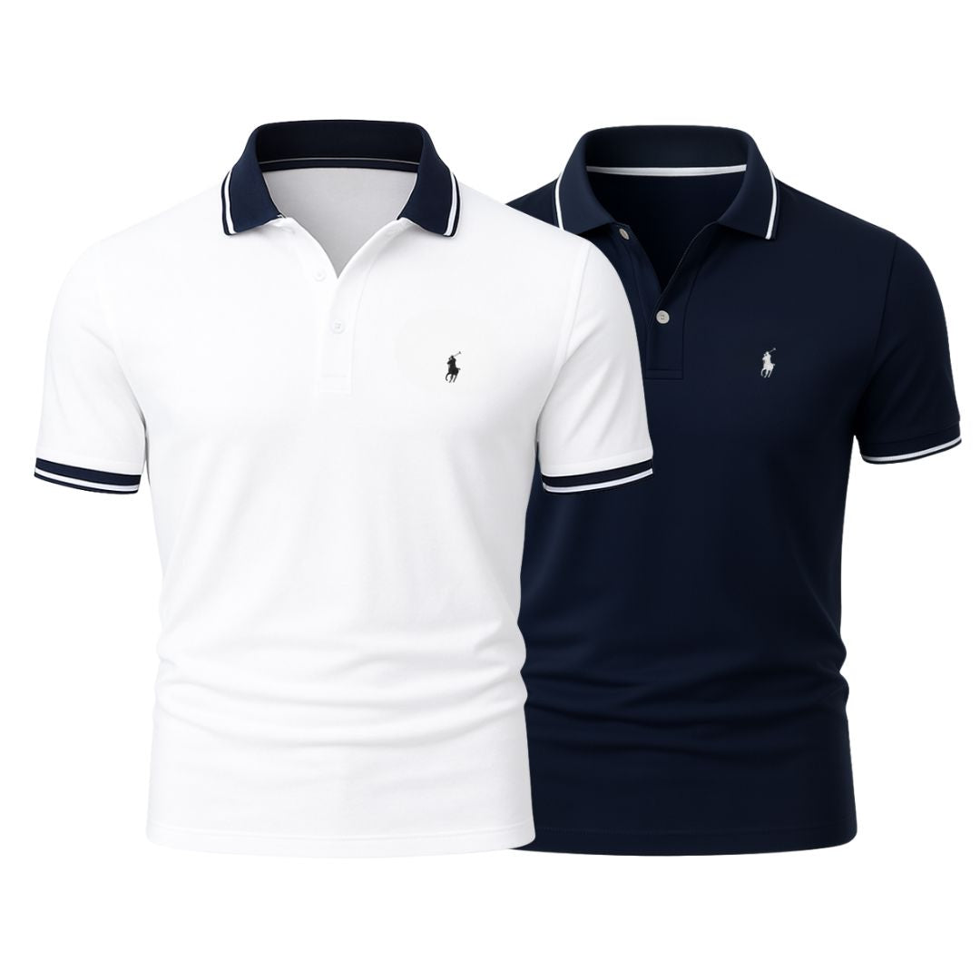 RL (KAUFE 1, ERHALTE 2) - Premiere Polo Shirt Kit – Professional Line by (2-Pack) Ralph Lauren Vermond Navy Blue + White S 