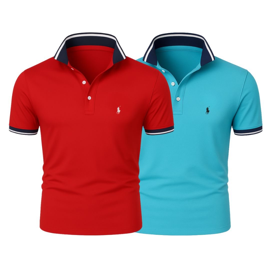 RL (KAUFE 1, ERHALTE 2) - Premiere Polo Shirt Kit – Professional Line by (2-Pack) Ralph Lauren Vermond Red + Blue S 