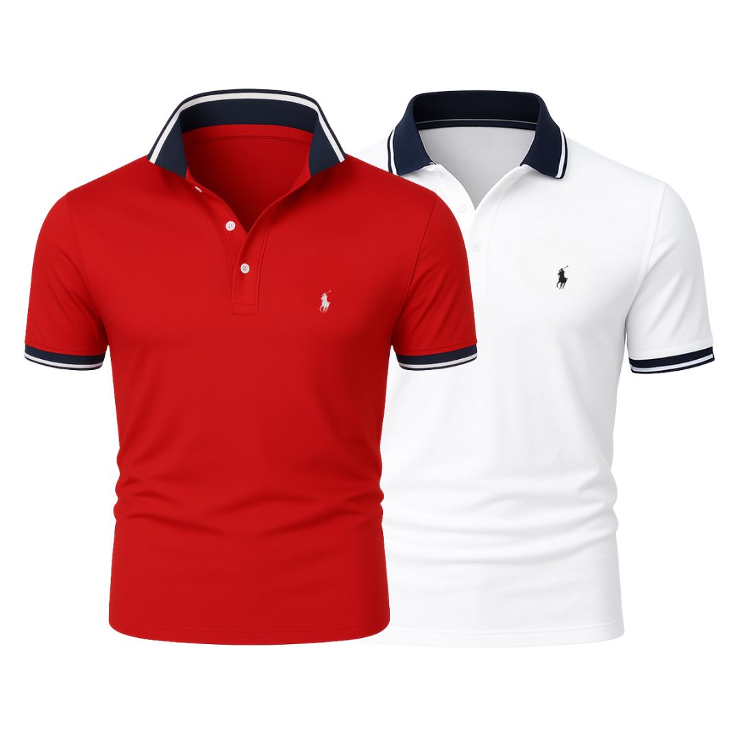 RL (KAUFE 1, ERHALTE 2) - Premiere Polo Shirt Kit – Professional Line by (2-Pack) Ralph Lauren Vermond White + Red S 