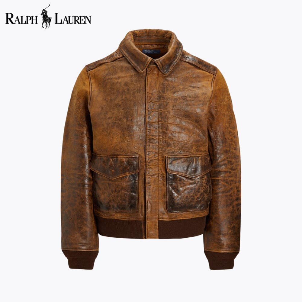 RL Leather Flight Jacket Ralph Lauren Vermond Hunter Brown S 