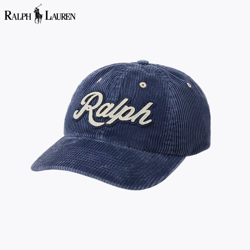 RL Logo Corduroy Ball Cap Ralph Lauren Vermond Boston Navy 