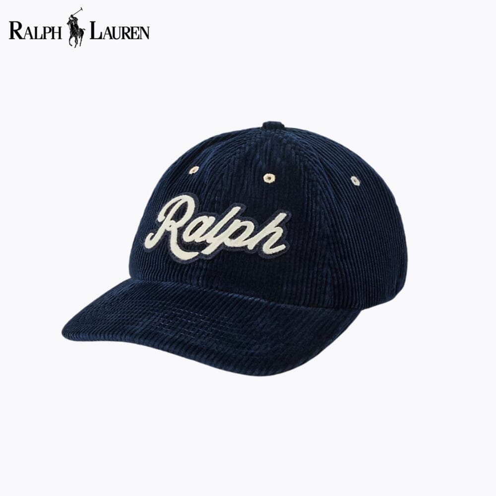 RL Logo Corduroy Ball Cap Ralph Lauren Vermond Hunter Navy 